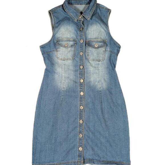 DENIM BUTTON UP JUMPER DRESS - Picture 1 of 4